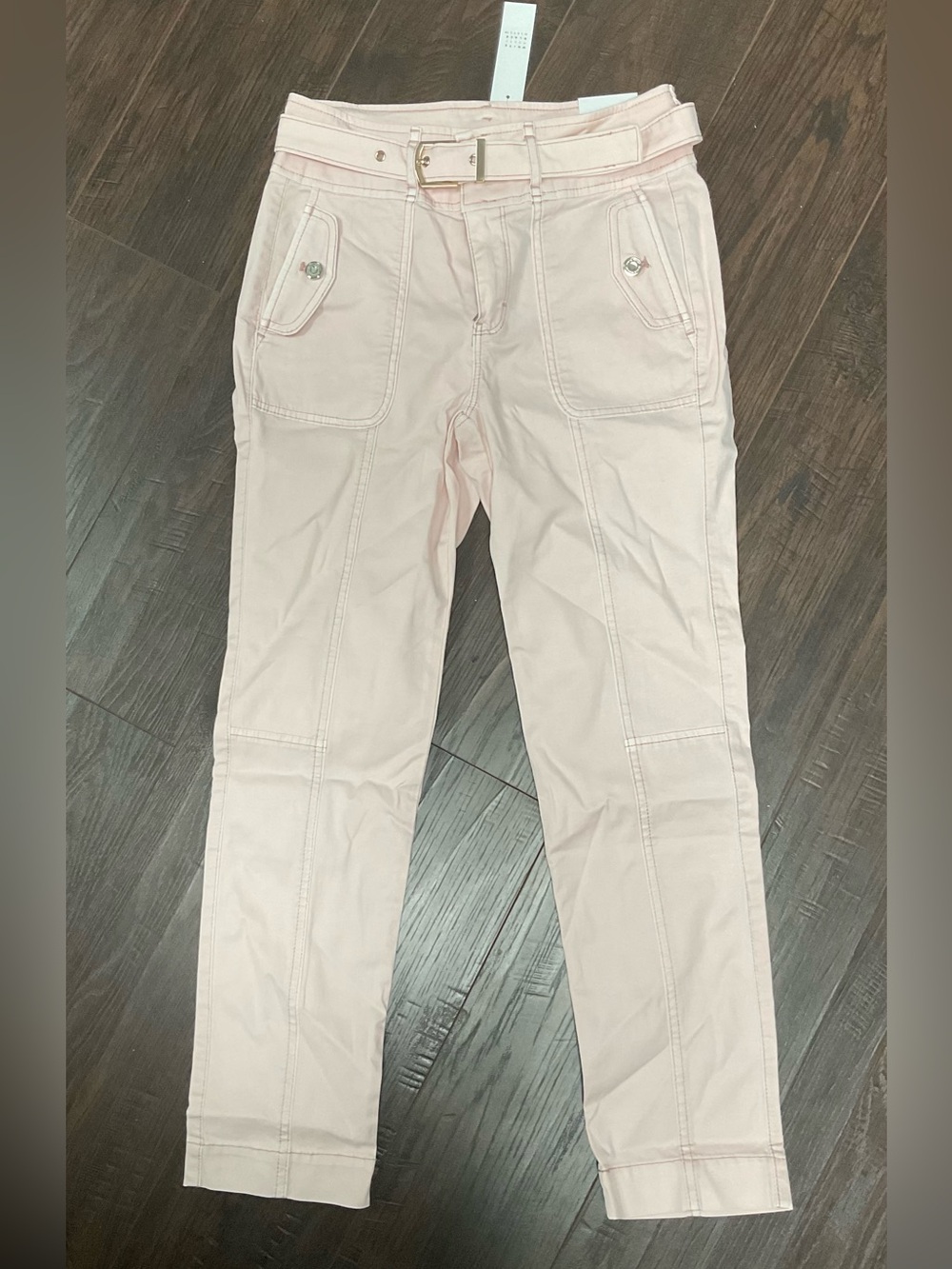 White House Black Market Pale Pink Cropped Belted Jeans